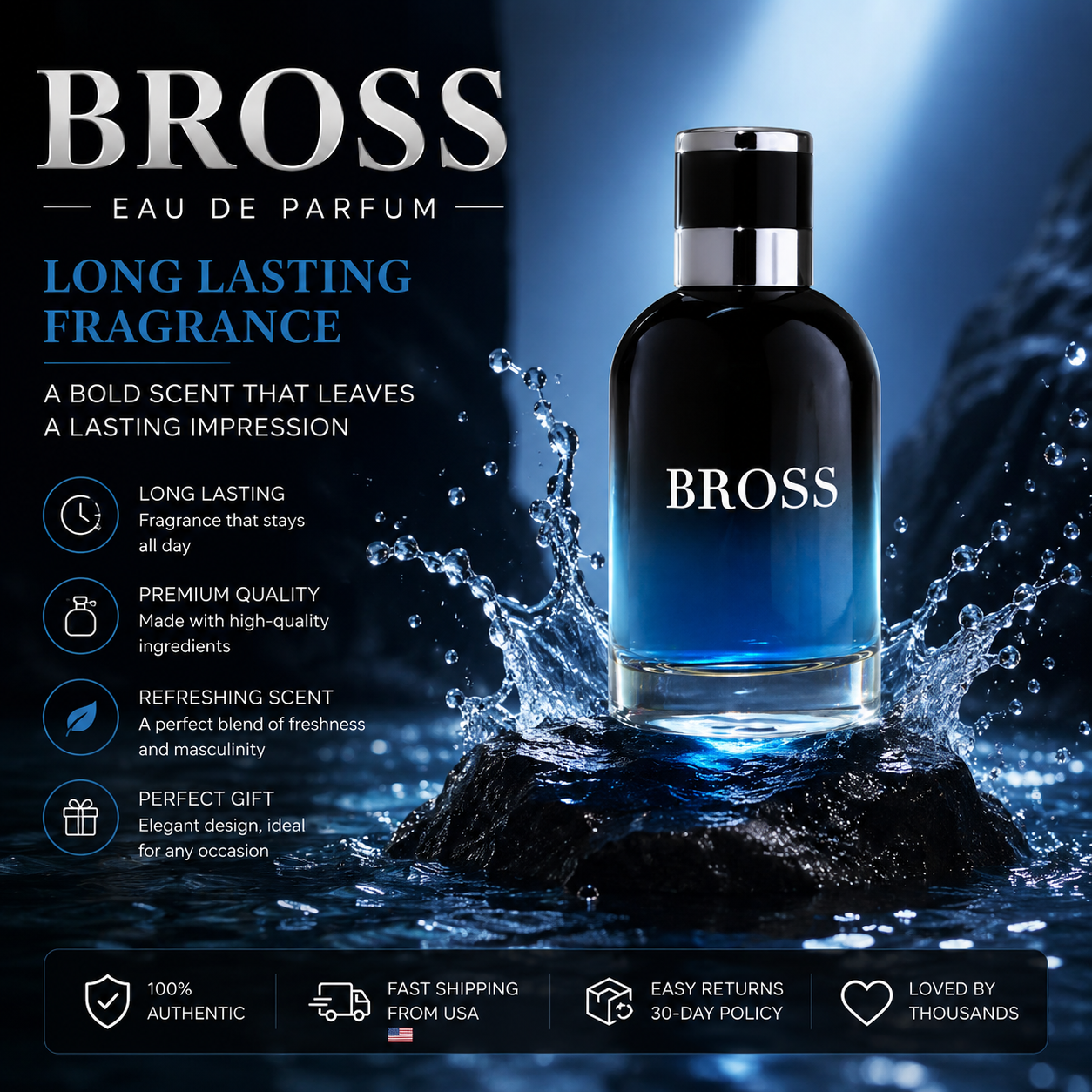 Cologne Spray Bottle - BROSS Men's Cologne Eau De Parfum