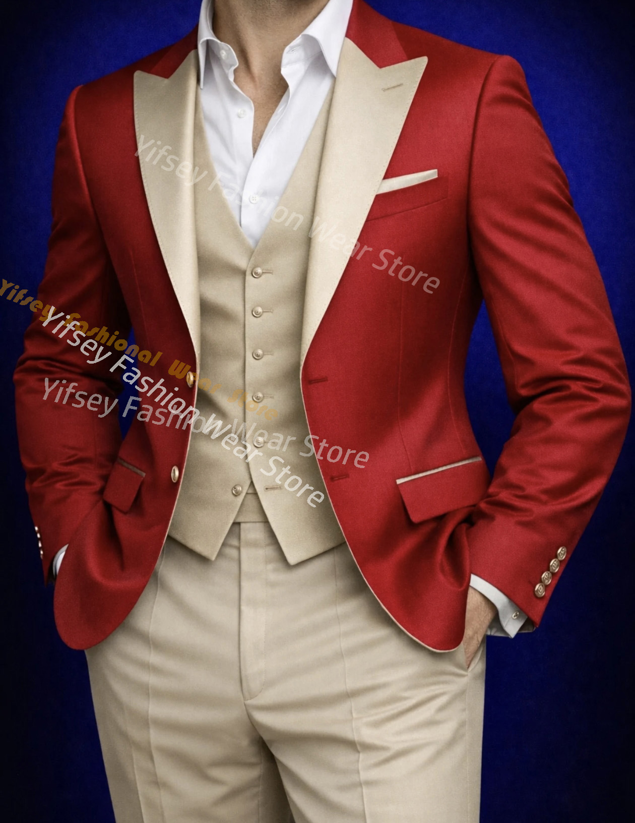 Red Full Men Suit Set Wedding  - đánh giá và giá Mens Grooming Brand